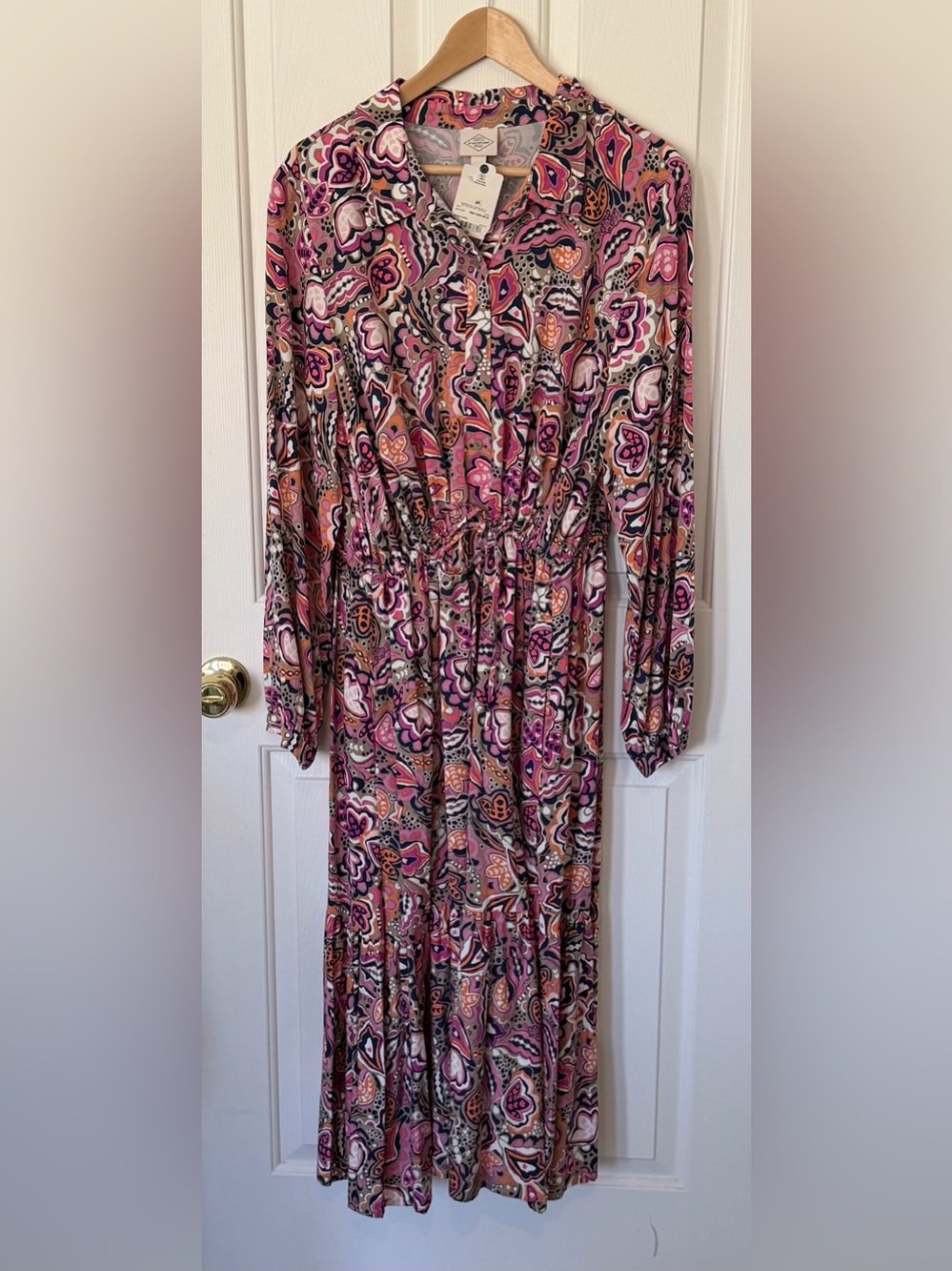 St. John's Bay Pink and Orange Paisley Long Sleeve Maxi Dress